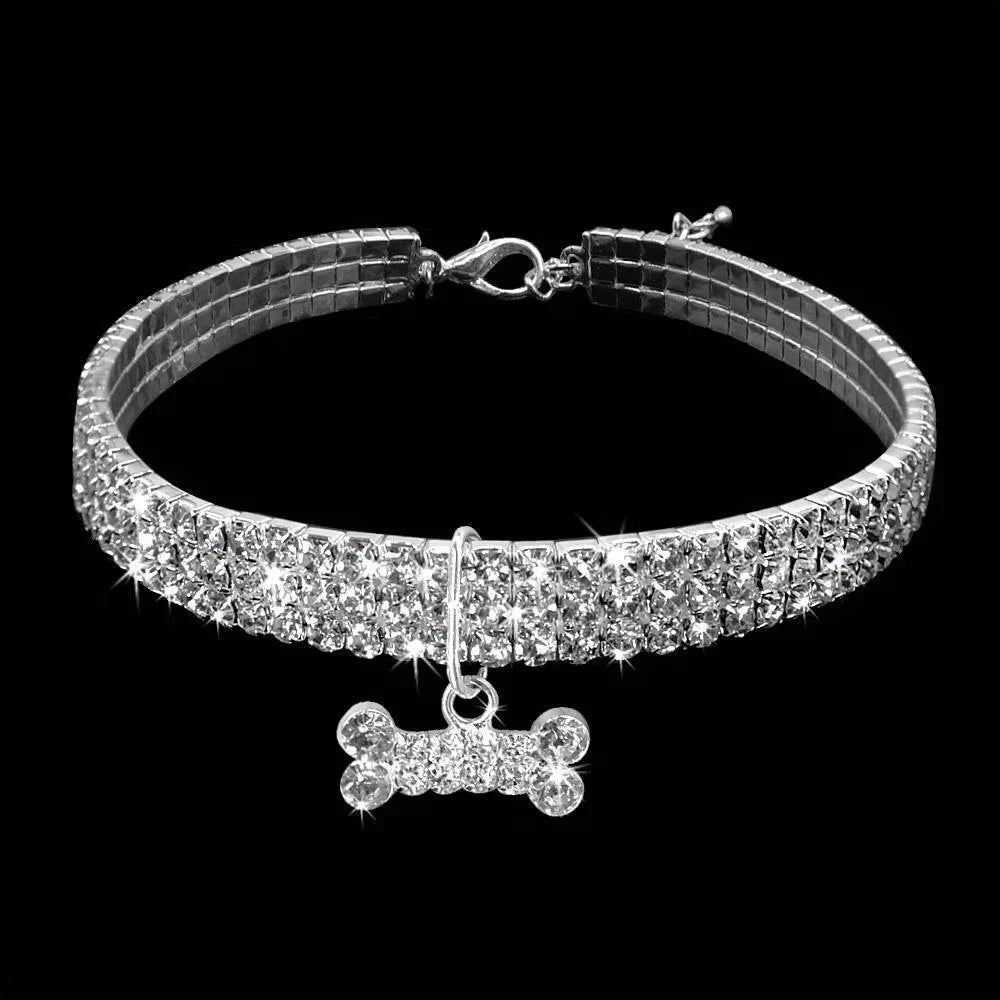 Bling Bone Pet Collar-Adjustable Necklace for Small Dogs and Cats-Cute and Fancy Accessory for Puppies-Adds Style and Glamour