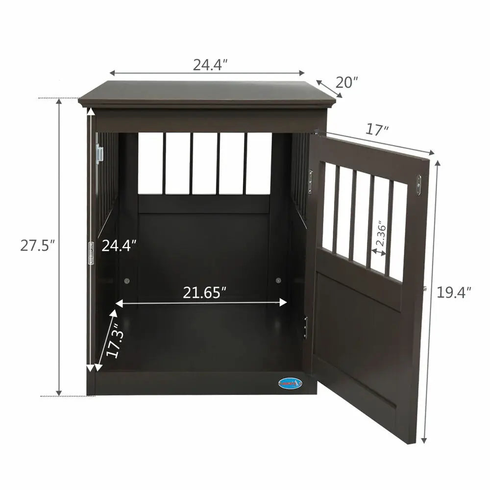 Wooden Dog Crate Kennel Cage Bed Night Stand End Table Wood Furniture Brown New