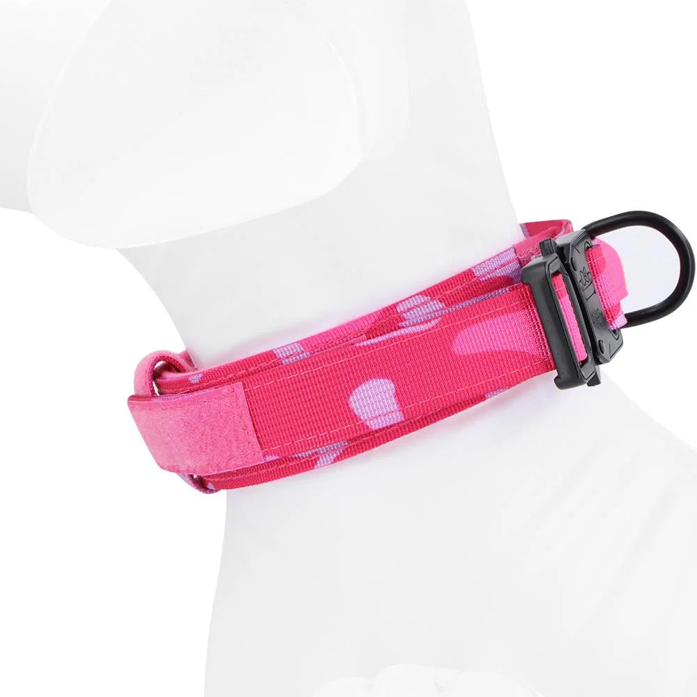 Pink Camouflage Tactical Dog Collar with Handle – Adjustable Heavy Duty Military Collar with 2 Patches, Suitable for Training