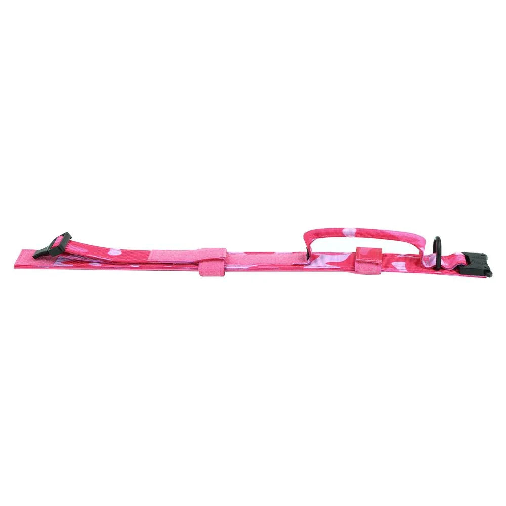 Pink Camouflage Tactical Dog Collar with Handle – Adjustable Heavy Duty Military Collar with 2 Patches, Suitable for Training