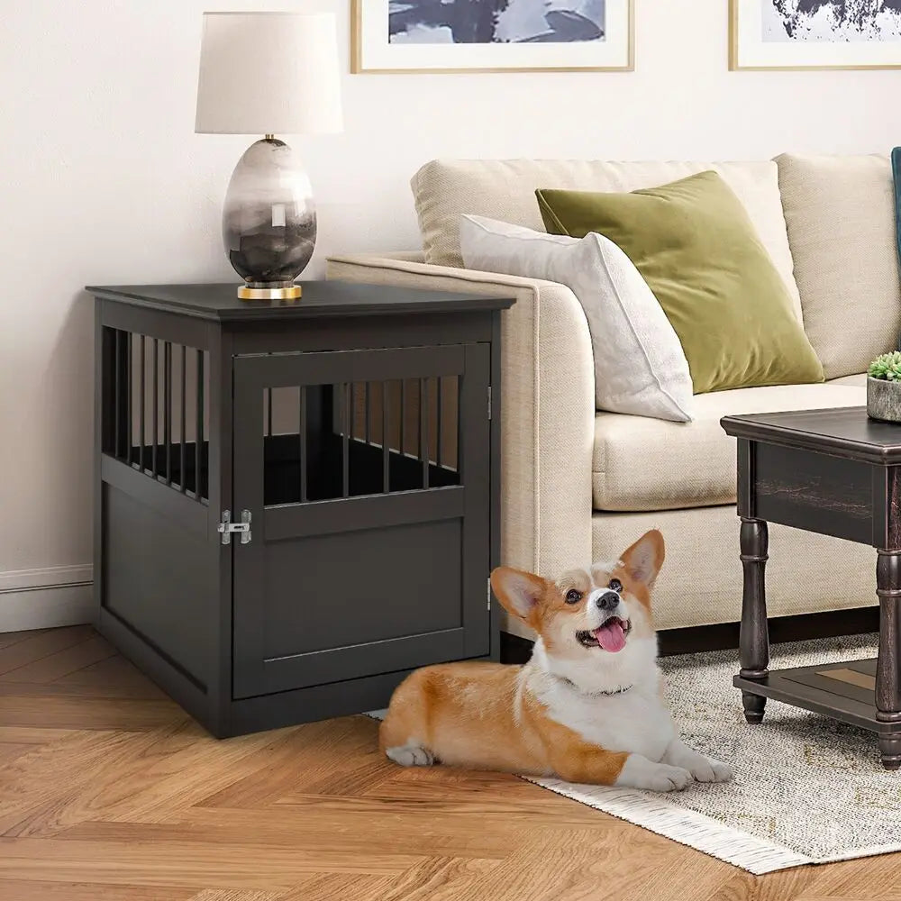 Wooden Dog Crate Kennel Cage Bed Night Stand End Table Wood Furniture Brown New