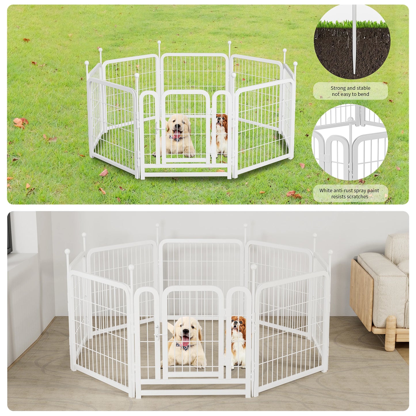 Dog Playpen 8 Panels 24" Height Heavy Duty Dog Fence Puppy Pen for Large Medium Small Dogs Indoor Outdoor Foldable Pet Exercise
