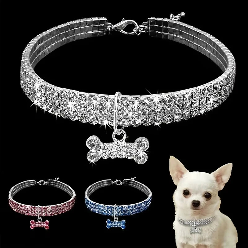 Bling Bone Pet Collar-Adjustable Necklace for Small Dogs and Cats-Cute and Fancy Accessory for Puppies-Adds Style and Glamour
