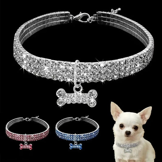 Bling Bone Pet Collar-Adjustable Necklace for Small Dogs and Cats-Cute and Fancy Accessory for Puppies-Adds Style and Glamour