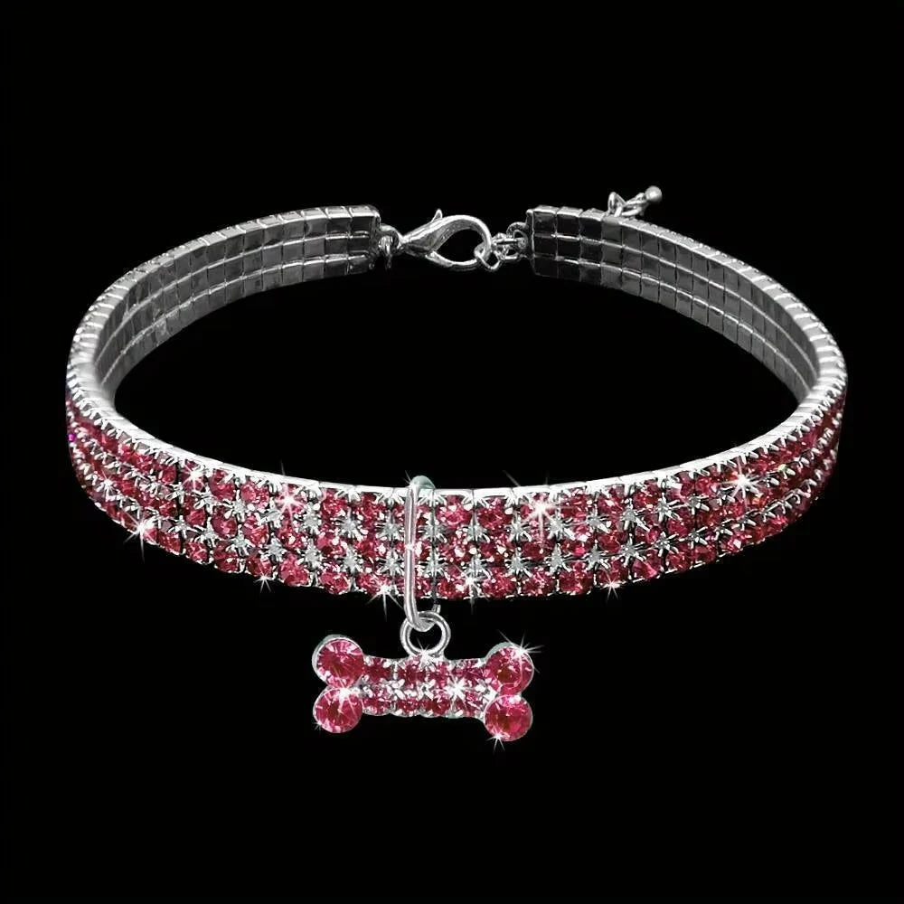 Bling Bone Pet Collar-Adjustable Necklace for Small Dogs and Cats-Cute and Fancy Accessory for Puppies-Adds Style and Glamour